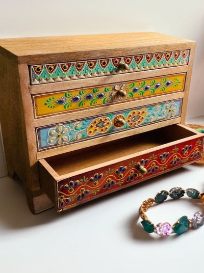 Indian Multi Colour Wooden Chest For Jewellery