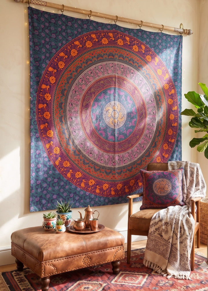 Mandala Wall Hanging on a living room wall