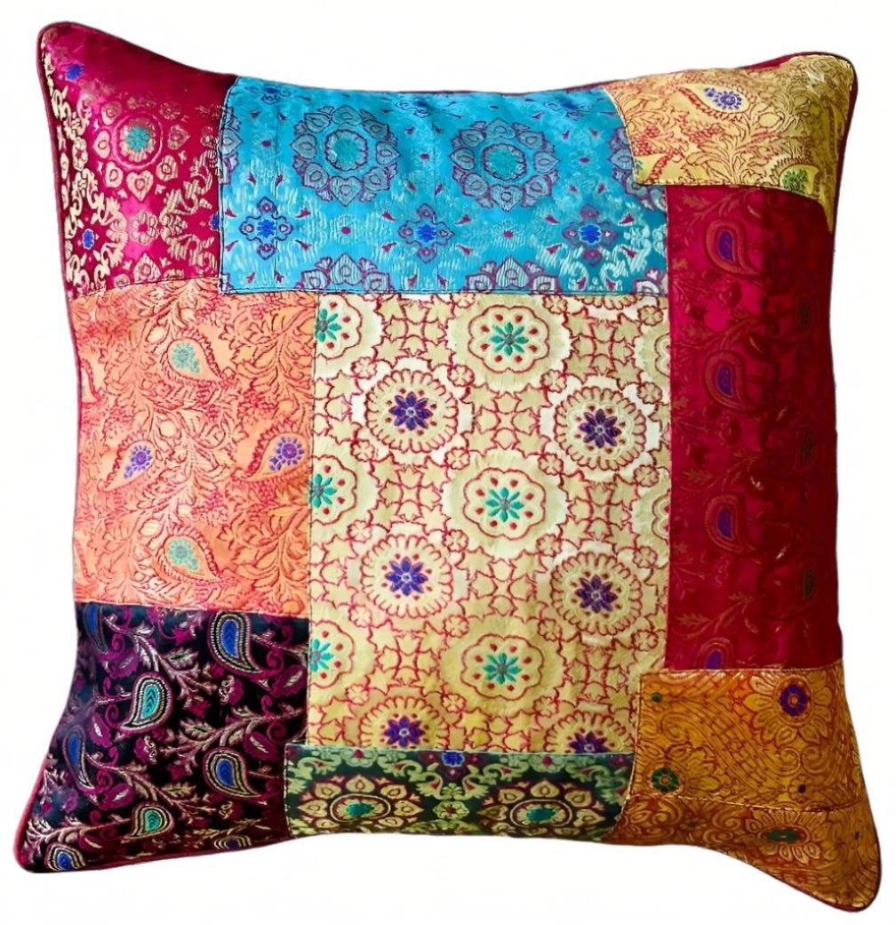 Indian Patchwork Brocade Cushion Cover