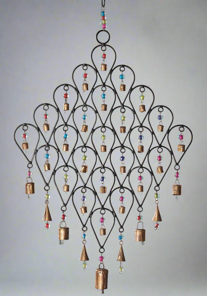 Wind Chime for Garden made from Iron Teardrops with Bells and Beads