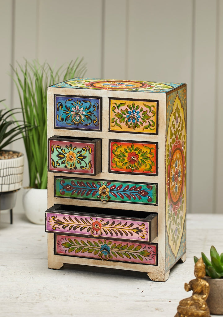 Aditya Jewellery Trinket Chest / Box Hand Painted Indian Design 7 Drawers