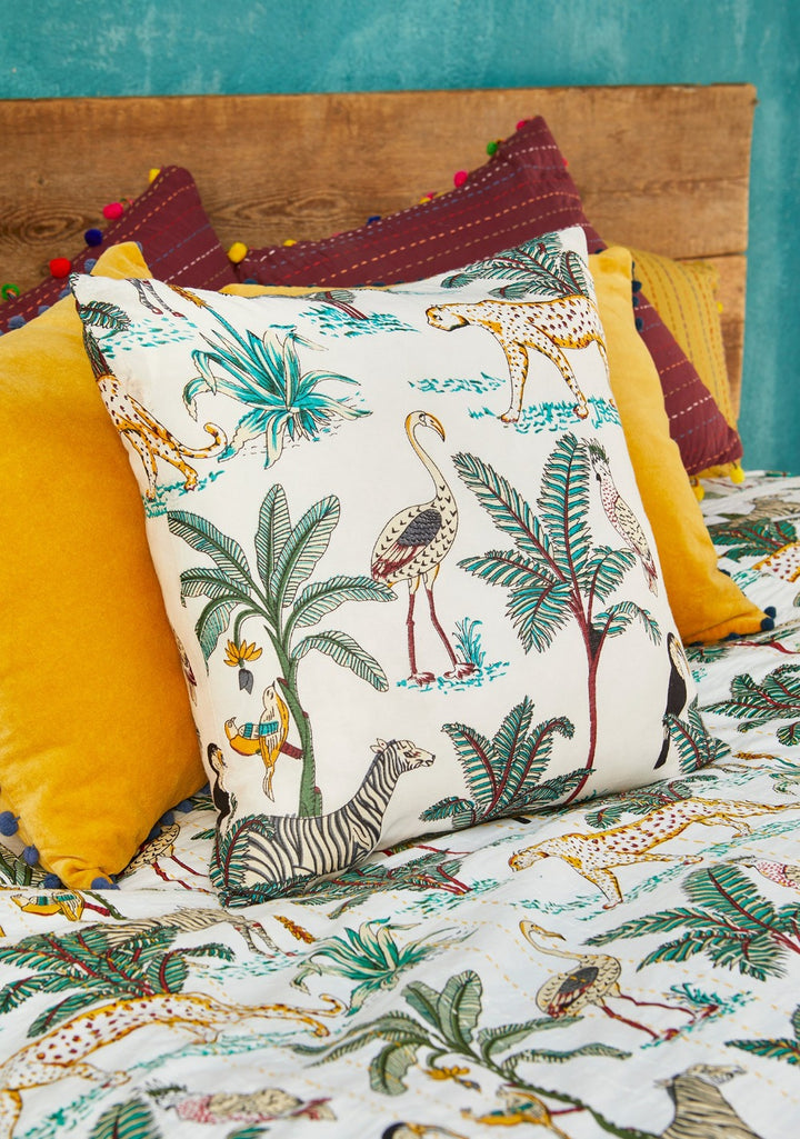 Jungle Cotton Print Cushion Covers 45 X 45 cm Available In Four Colours