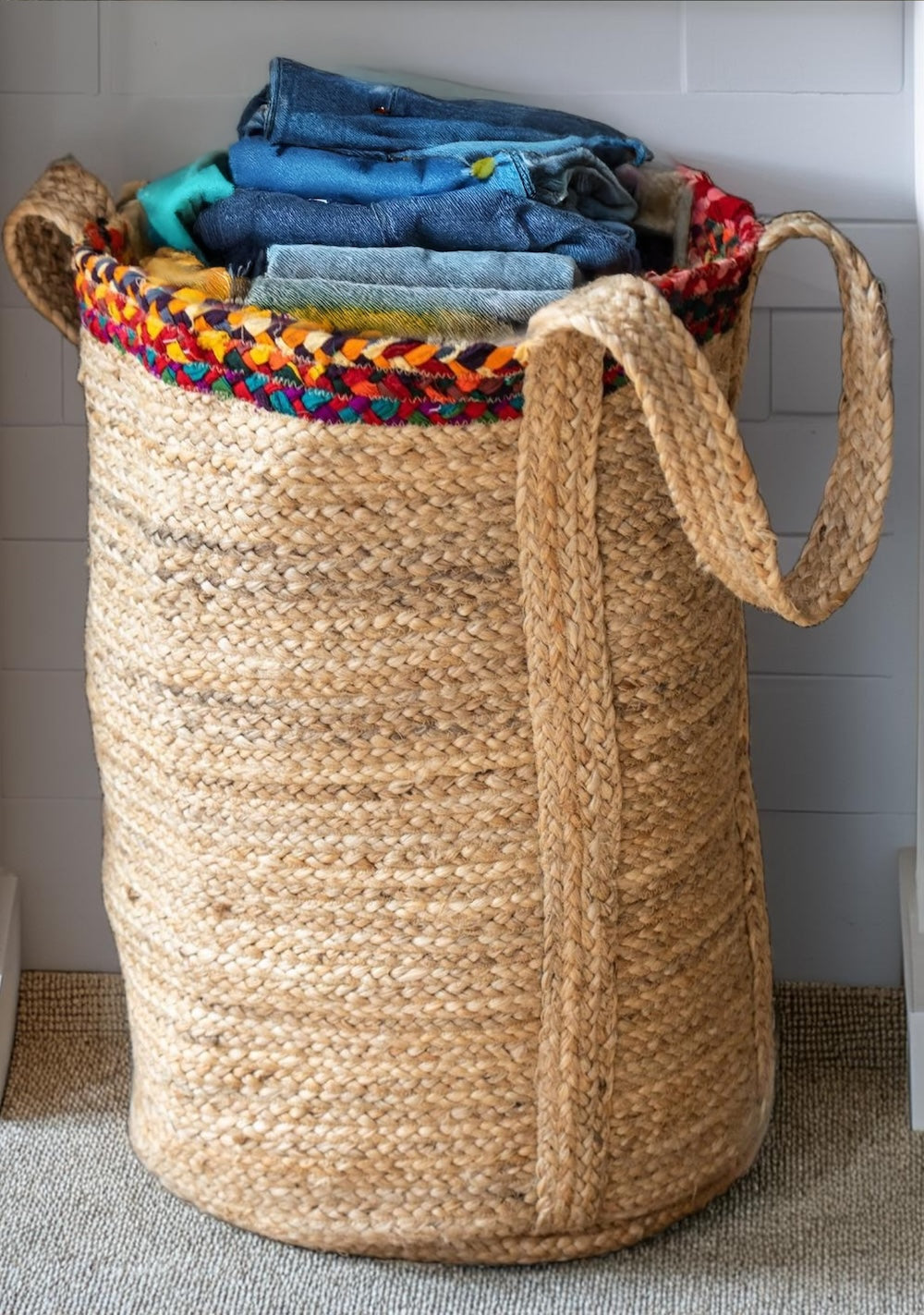 Hemp Chindi Braided Storage Bag for Storage of Logs, Toys and Laundry