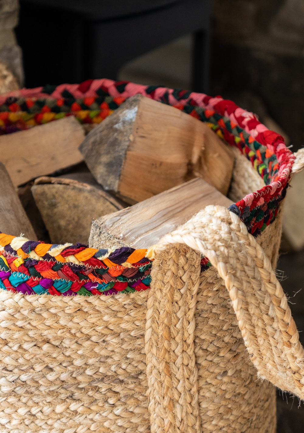 Hemp Chindi Braided Storage Bag for Storage of Logs, Toys and Laundry