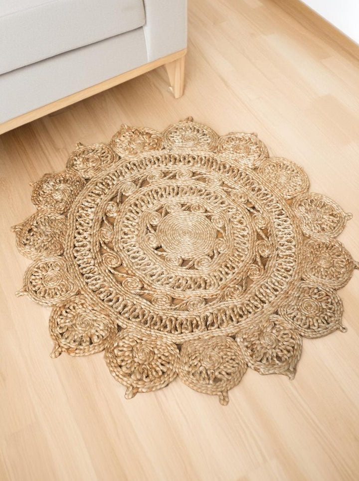 Natural Round Rug Jute Braided Open Weave 90 cm x 90 cm