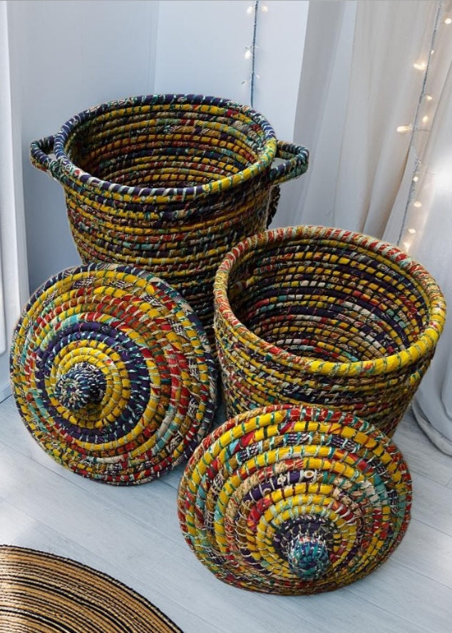 Kaisa Grass Yellow Multi Colour Laundry Baskets - Second Nature Online