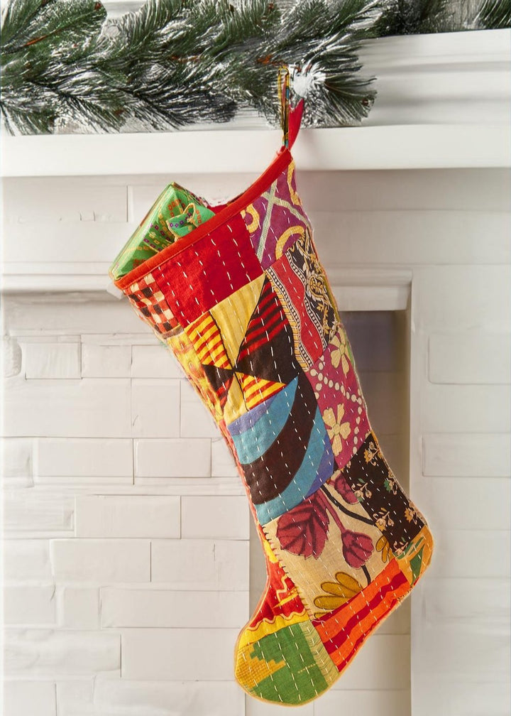 Xmas Stocking made from Kantha Patchwork