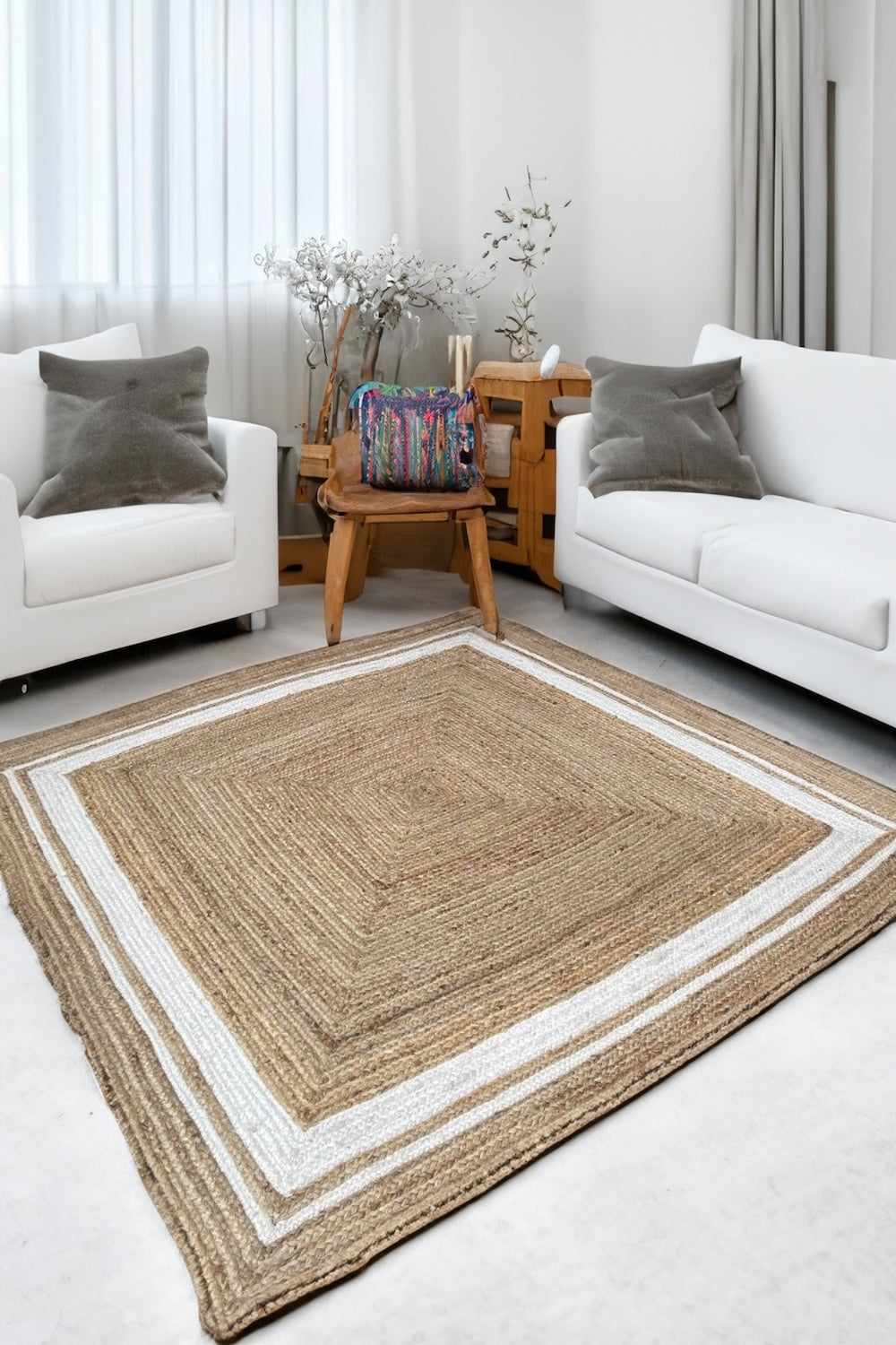 Khidakee Jute Square Natural Rug Second Nature Online