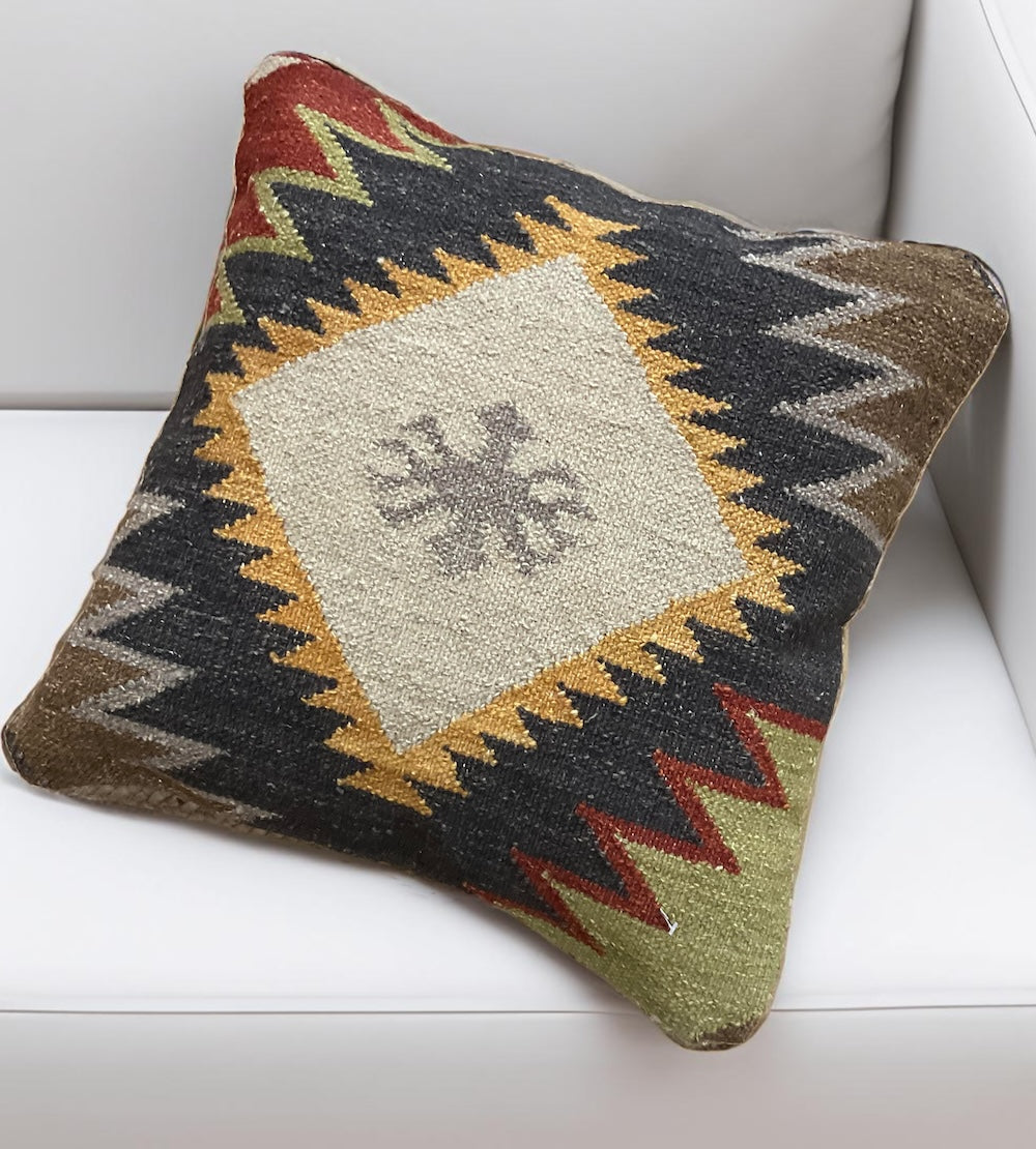 Natural Brown Kilim Cushion Cover With Geometric Pattern 50 cm x 50 cm