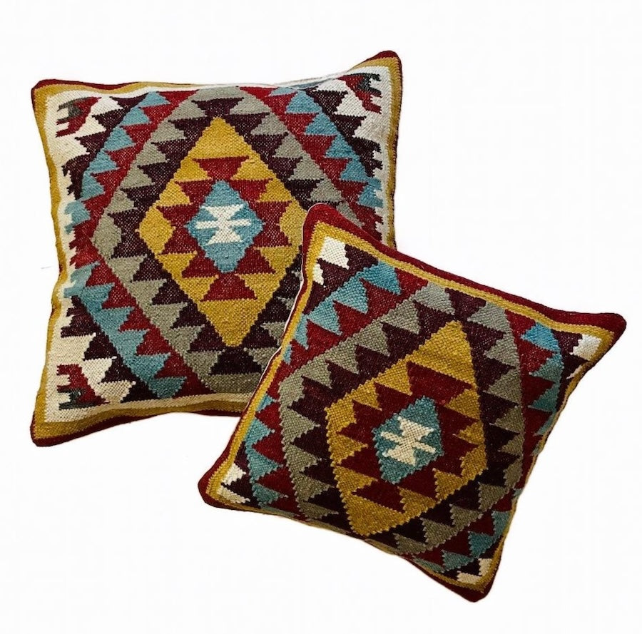 Red Multi Colour Kilim Cushion Cover Hand Loomed Geometric 45 x 45cm