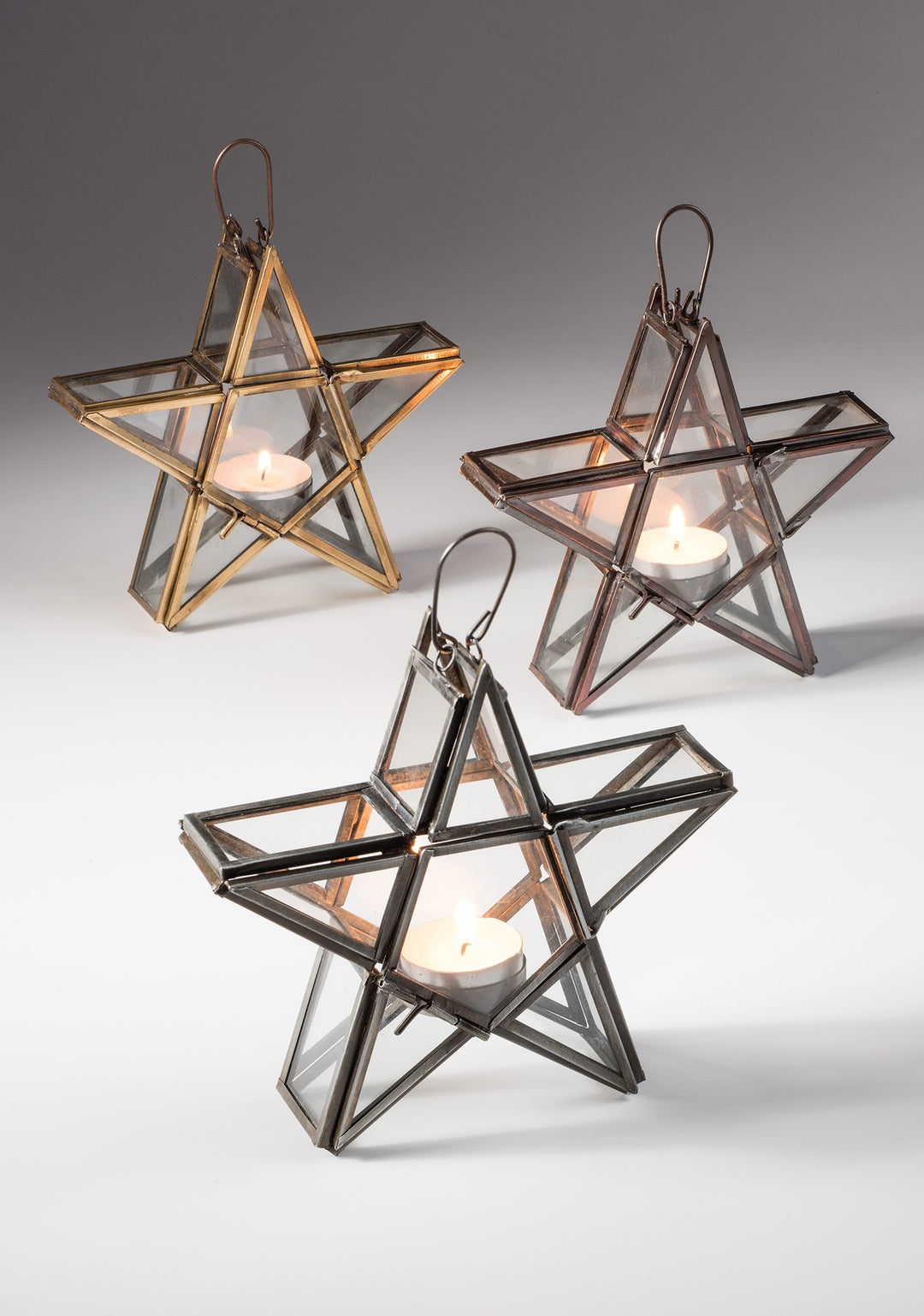 Metal Glass Star Lantern T-Light Holder