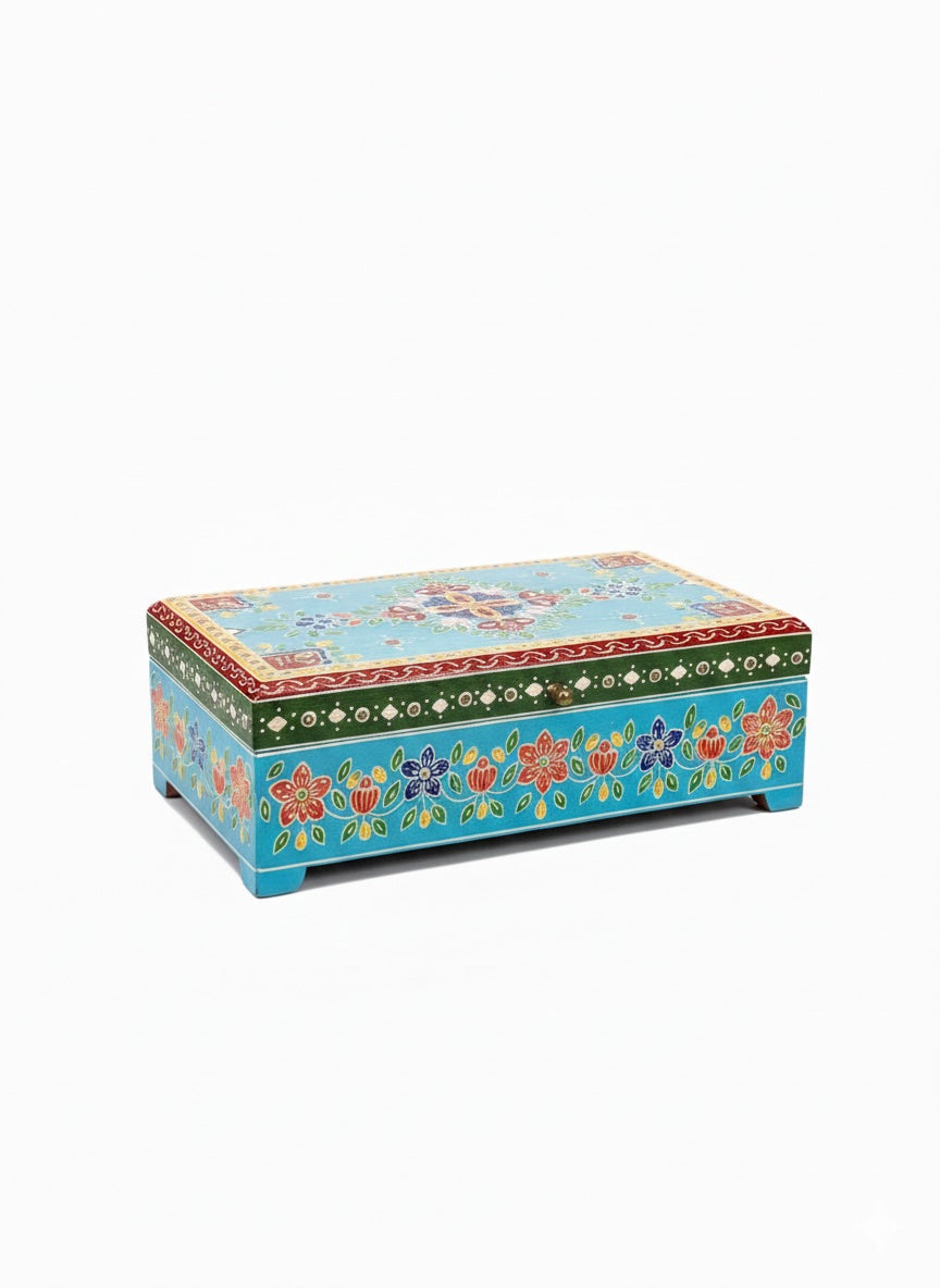 Decorative box with floral patterns on a white background