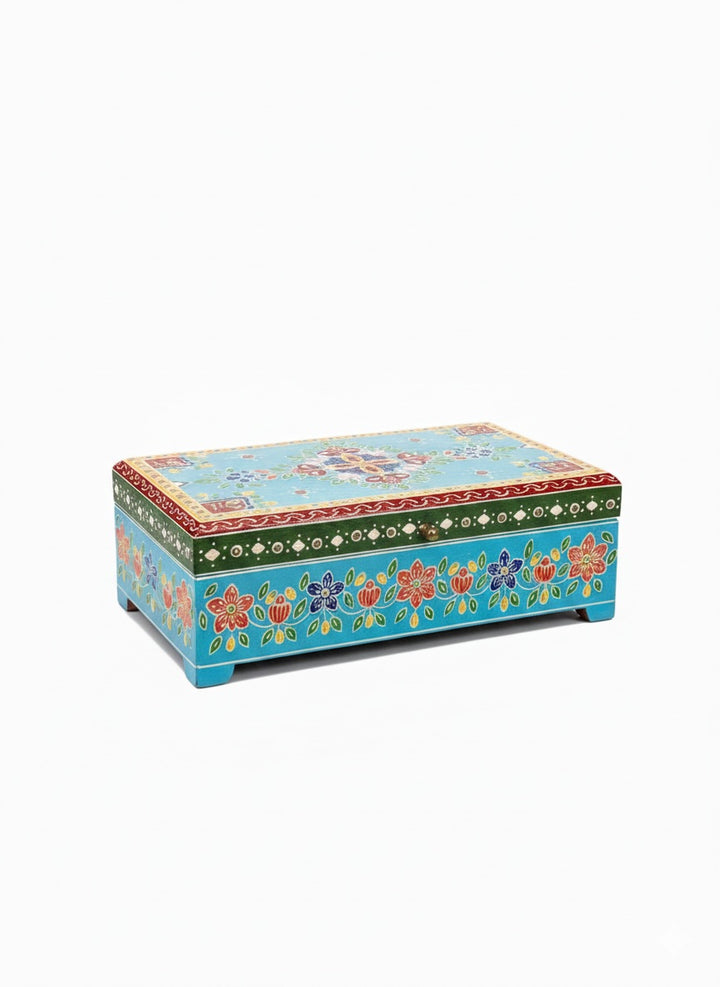 Decorative box with floral patterns on a white background