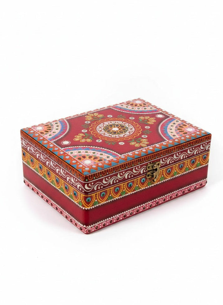 Decorative box with intricate patterns on a white background