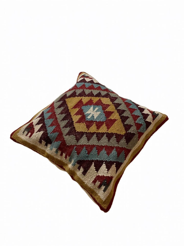 Red Multi Colour Kilim Cushion Cover Hand Loomed Geometric 60 x 60cm