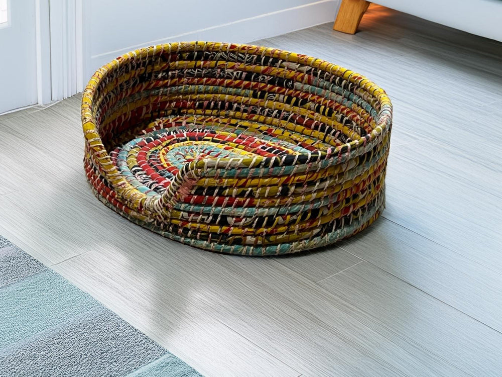 Large Yellow Braided Dog Basket - Second Nature Online