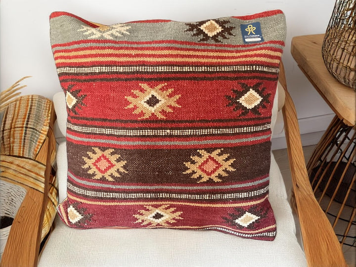 Zanskar Kilim Cushion Cover Handmade in Geometric Stripe Design 2 Sizes