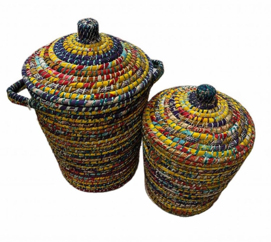 Laundry Baskets made from Kaisa Grass Recycled Saris - Second Nature Online