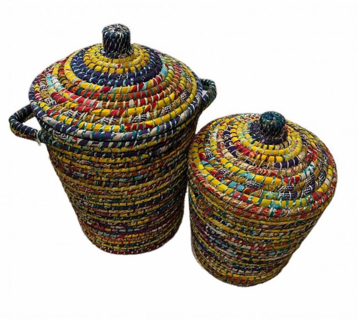 Laundry Baskets made from Kaisa Grass Recycled Saris - Second Nature Online