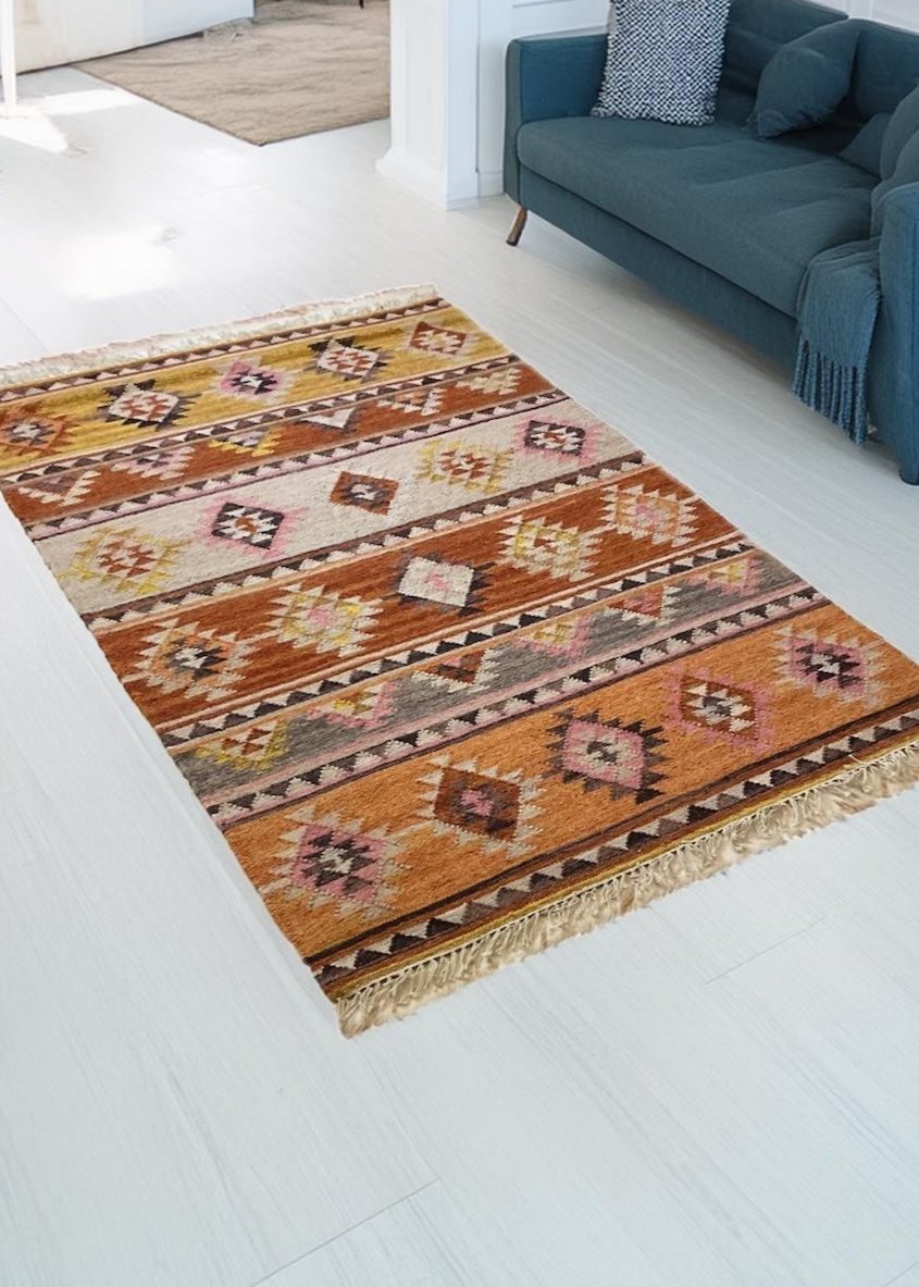 Aztec Orange Tierra Kilim Rug 120 cm x 180 cm