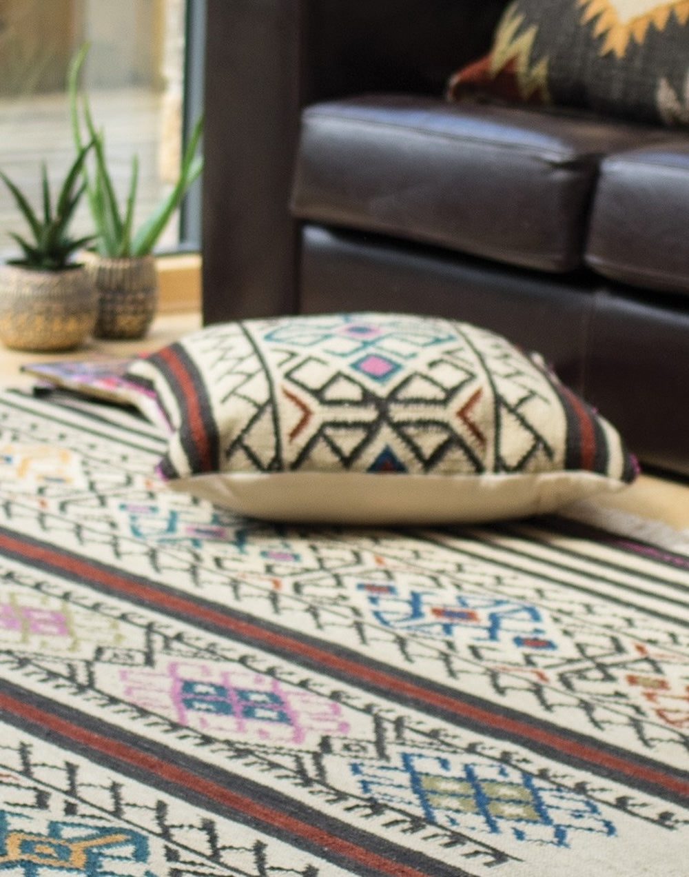 Natural Geometric Kilim Cushion Cover 50 cm x 50 cm