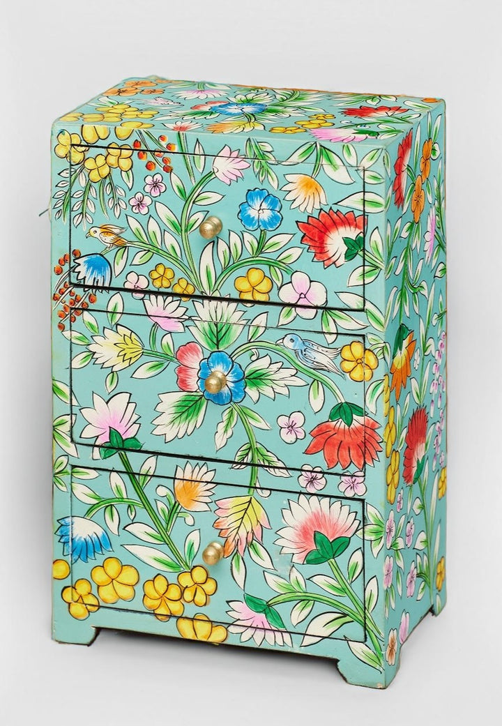 Pale Blue Floral Jewellery Trinket Box Chest