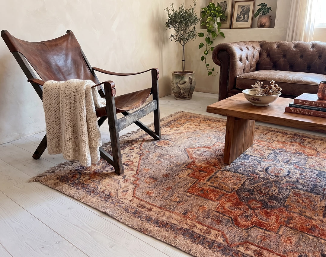 Natural Cotton Earthy Muted Multi Colour Geometric Design Digital Print Rug 120 cm x 180 cm