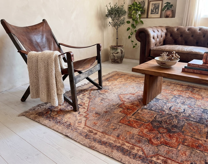 Natural Cotton Earthy Muted Multi Colour Geometric Design Digital Print Rug 120 cm x 180 cm