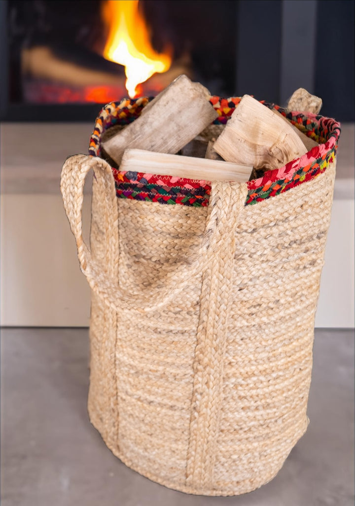 Hemp Chindi Braided Storage Bag for Storage of Logs, Toys and Laundry