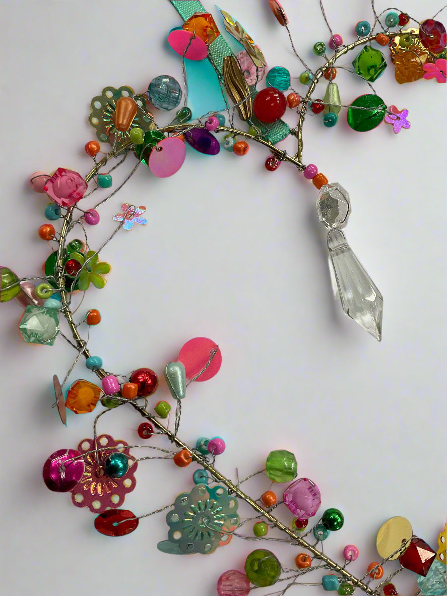 Handmade Beaded Wire Heart Decoration – Multicolour Rainbow Hanging Ornament with Blue Ribbon | Wedding, Valentine & Love Gift (Copy)