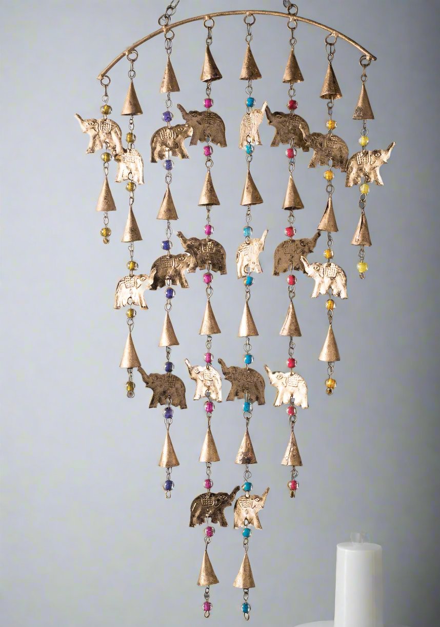 Elephant Wind Chime Mobile With Bells And Multi-Coloured Beads