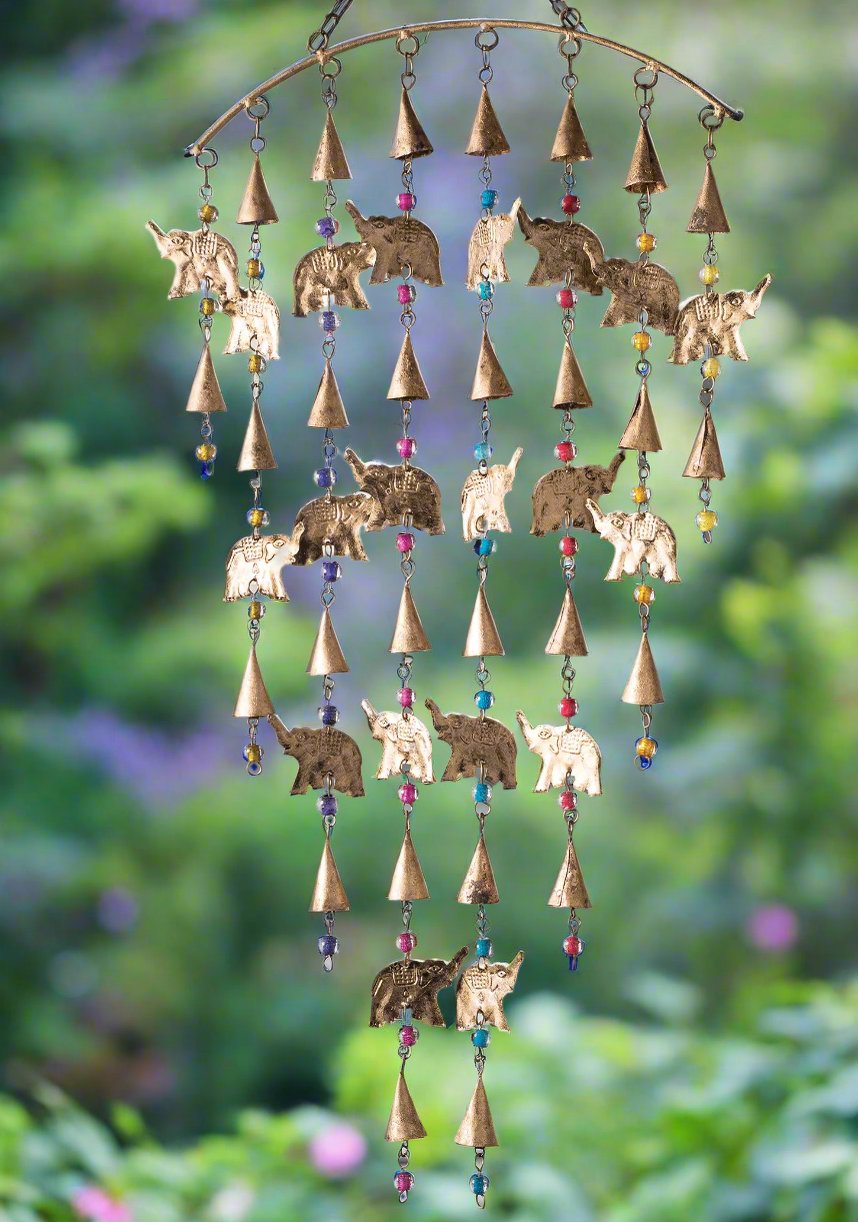 Elephant Wind Chime Mobile With Bells And Multi-Coloured Beads