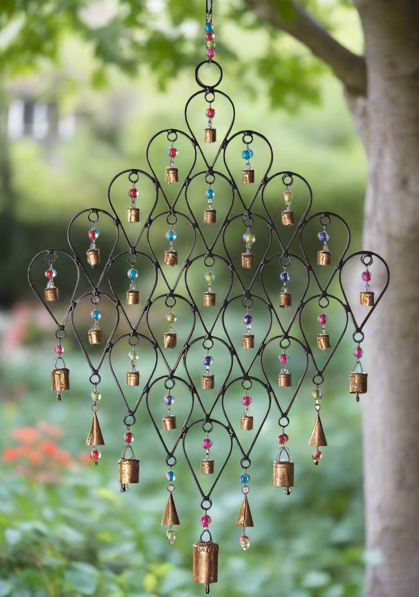 Wind Chime for Garden made from Iron Teardrops with Bells and Beads