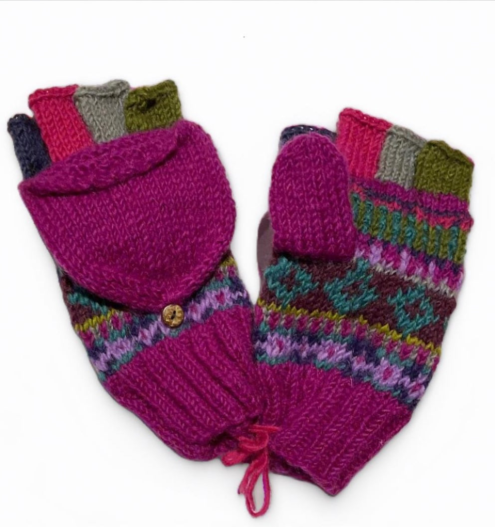 Magenta Patterned Wool Gloves - Second Nature Online
