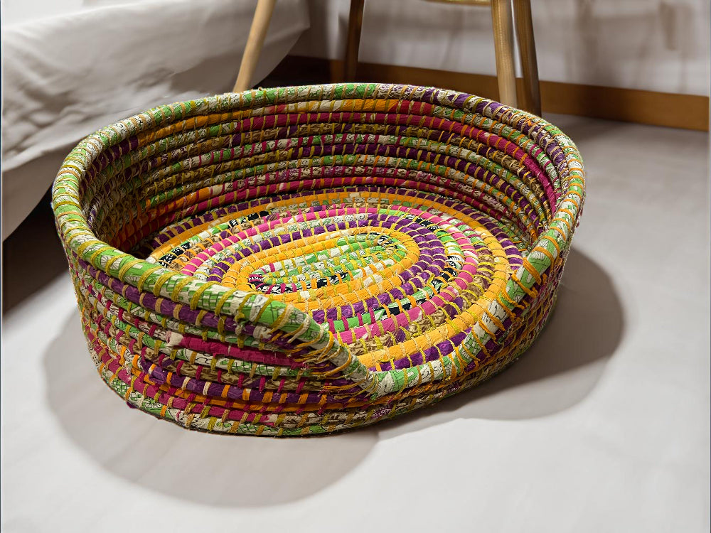 Medium Dog Bed Braided Kaisa Grass Green Multi Colours - Second Nature Online