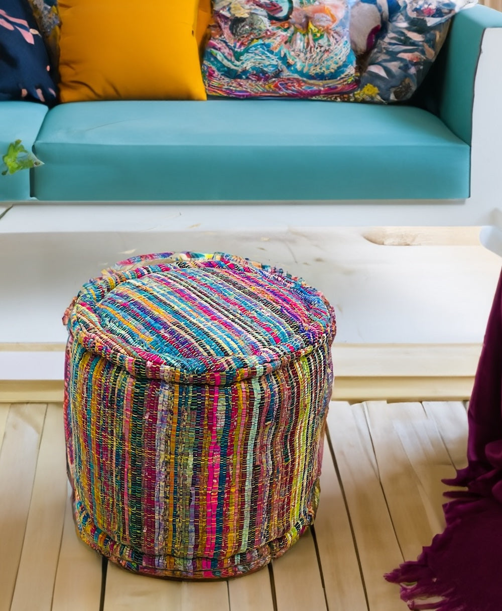 Multi Coloured Recycled Pouffe