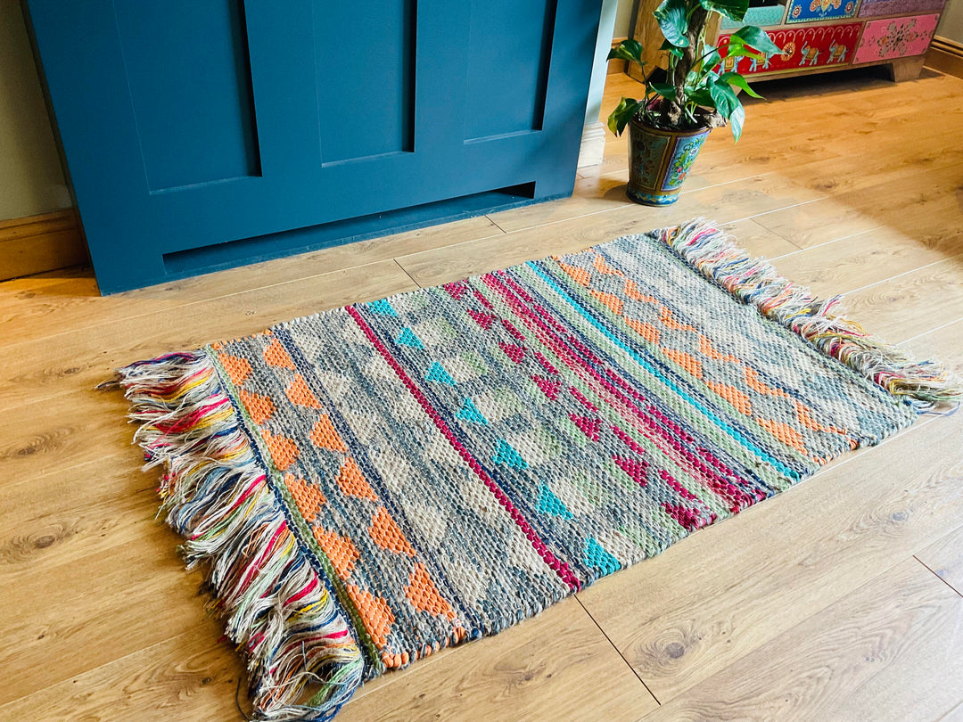 Multi Colour Cotton and Jute Hand Loomed Geometric Rug 2 Sizes