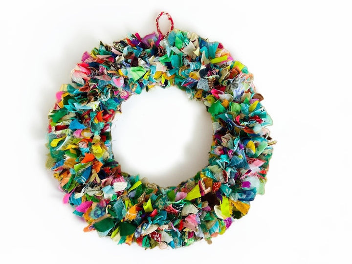 Large Multi Colour Rainbow Sari Wreath 45 cm x 8 cm