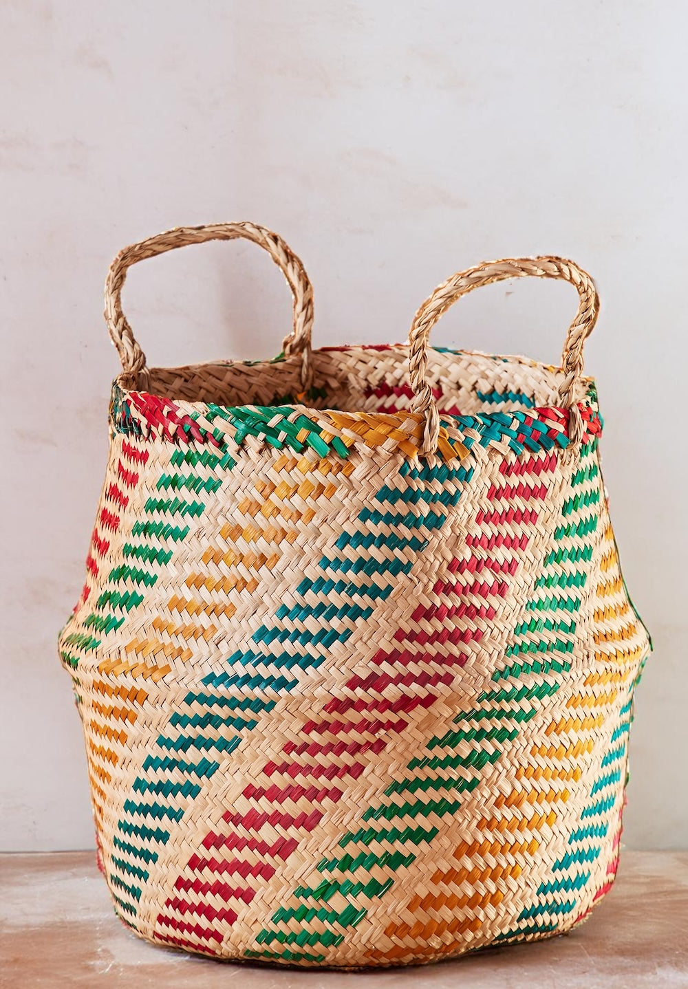 Multi Colour Diagonal Stripe Seagrass Basket