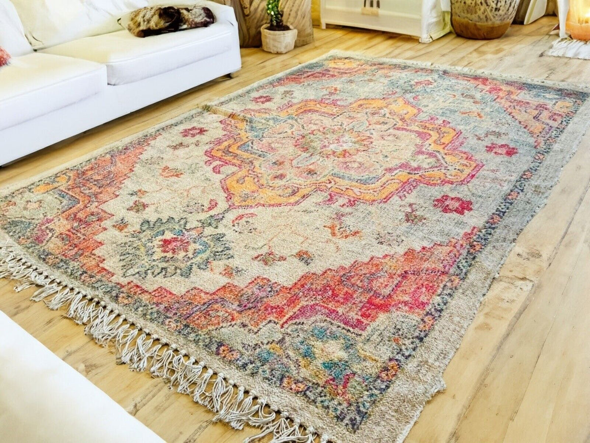 Digital Rug Natural Cotton Digital Print Rug Ethnic Design Yellow Red Blue 120 cm ...