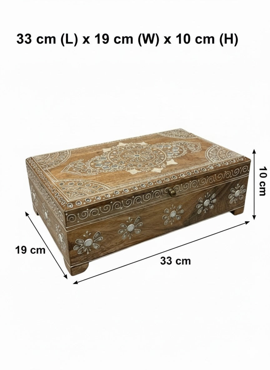 Set of 2 Handmade Indian Natural Jewellery Boxes With Ethnic Design - Hand-Painted Mango Wood Trinket Storage