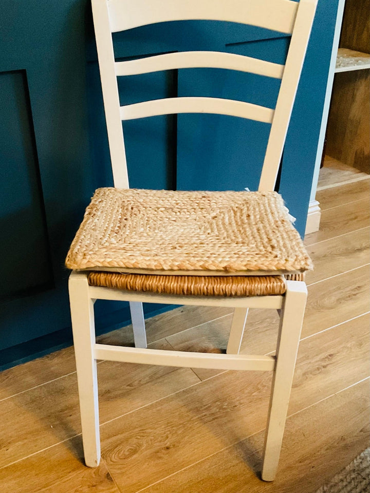 Natural Jute Seat Pad on a White Chair