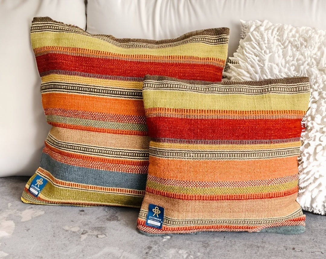 Ooty Kilim Wool Cotton Orange Striped Cushion Covers By Second Nature Online