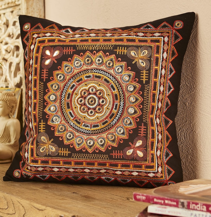 Orange Embroidered Indian Cushion Cover Second Nature Online