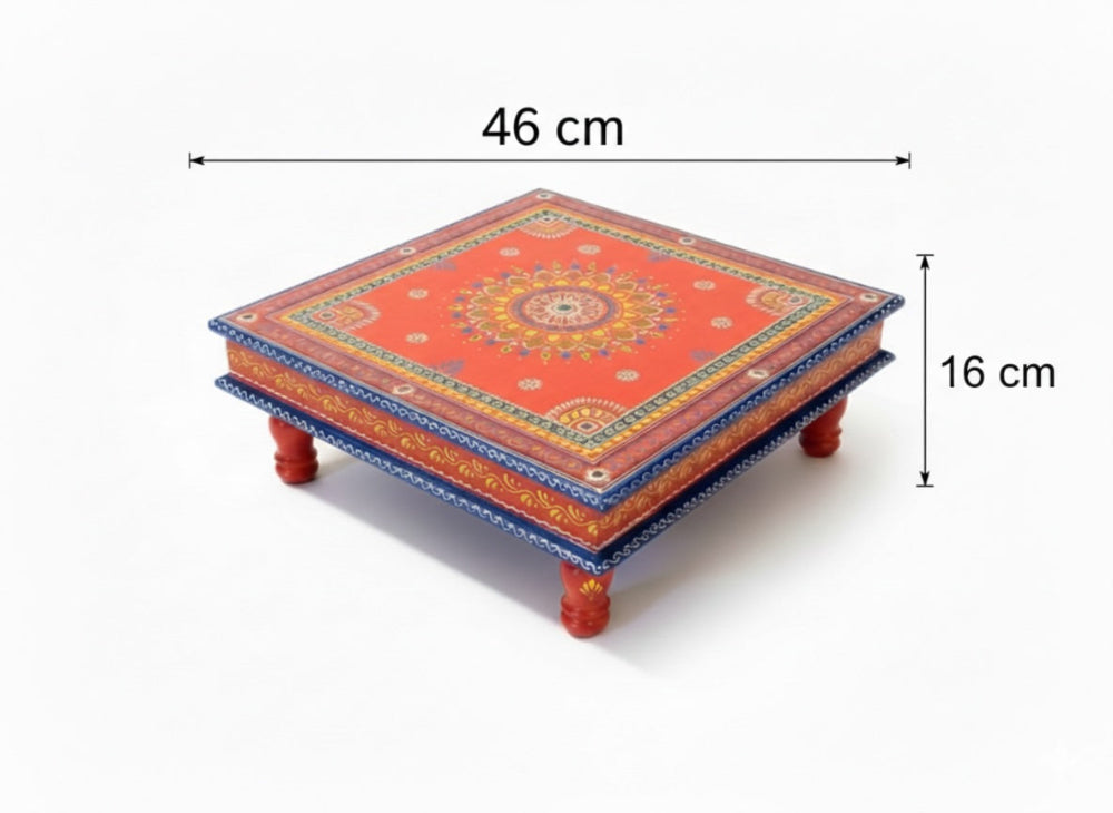 Decorative table with dimensions labeled on a white background