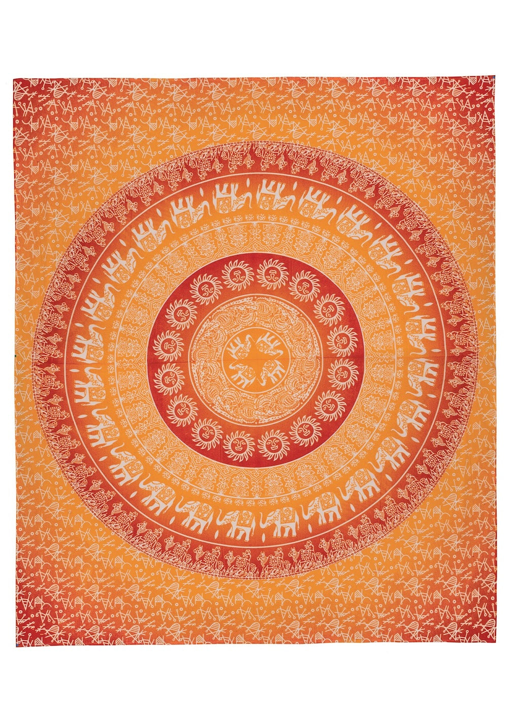 Orange Elephant Cotton Throw | Bedcover | Wallhanging |Tapestry 210 x 245cm