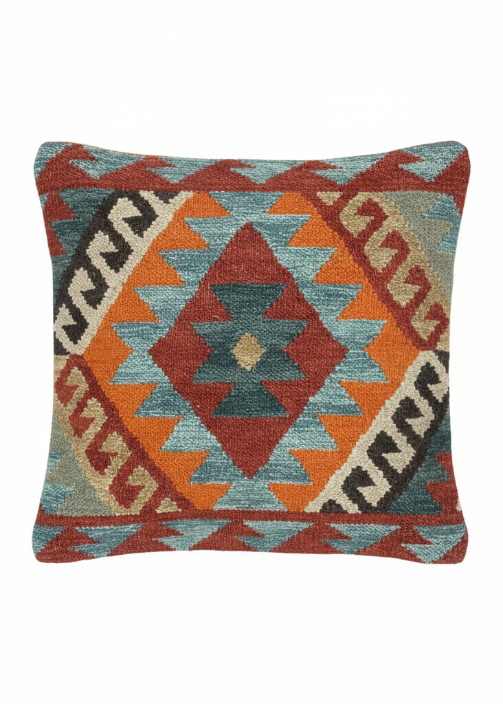 Decorative pillow with geometric pattern on a white background