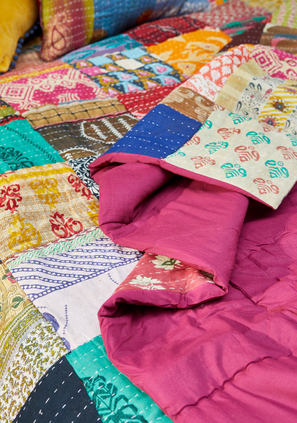 V Vedant Designs Hand Block Printed Kantha Quilt, Cotton Kantha Bedspread, Twin/Queen/King Size Kantha Coverlet, Handmade Kantha BlanketKantha Throw (Pink Floral, Queen (U.S. Standard V Vedant Designs Hand Block Printed Kantha Quilt, Cotton Kantha Bedspread, Twin/Queen/King Size Kantha Coverlet, Handmade Kantha BlanketKantha Throw (Pink Floral, Queen (U.S. Standard