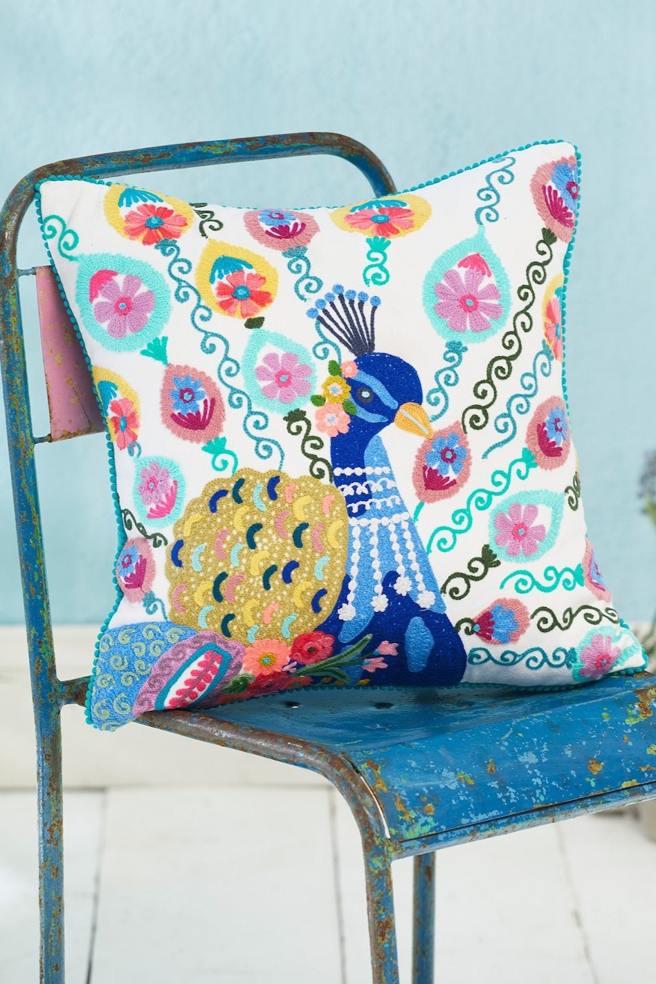 Peacock Embroidered Cushion Cover