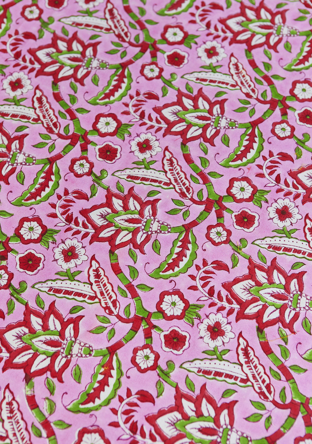 Pink Tablecloth Cotton Block Print Table Cover 125 cm x 220 cm Floral Pattern